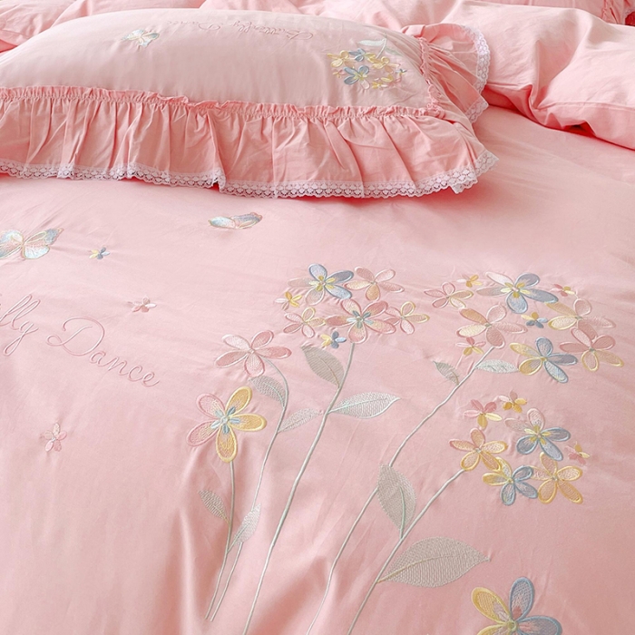 91家纺网 家纺一手货源 找家纺 亲亲公主新款全棉韩版公主风四件套-恋恋花语 粉色