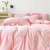 91家纺网 家纺一手货源 找家纺 亲亲公主新款全棉韩版公主风四件套-恋恋花语 粉色