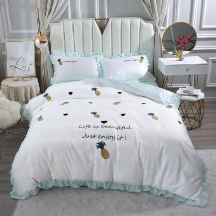 91家纺网 家纺一手货源 找家纺 （总）2024新款韩版60S长绒棉绣花四件套 60支贡缎刺绣