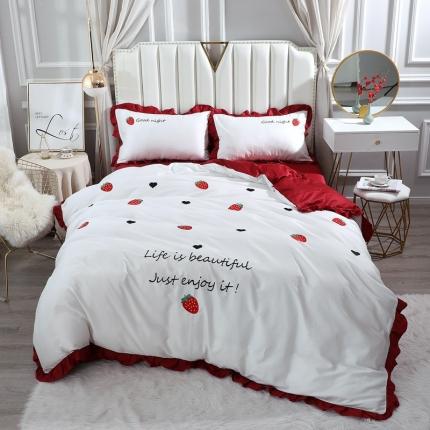 91家纺网 家纺一手货源 找家纺 （总）2024新款韩版60S长绒棉绣花四件套 60支贡缎刺绣