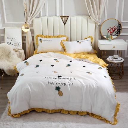 91家纺网 家纺一手货源 找家纺 （总）2024新款韩版60S长绒棉绣花四件套 60支贡缎刺绣