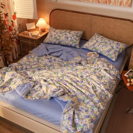 91家纺网 家纺一手货源 找家纺 寐居 2022新款全棉13370夏被四件套 花海-蓝