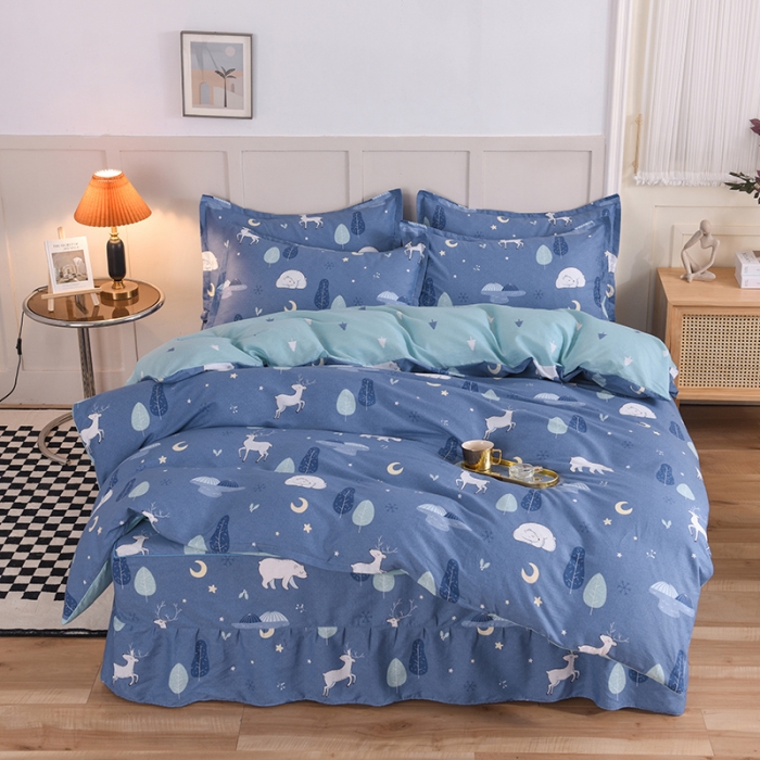 91家纺网 家纺一手货源 找家纺 八十八家纺 2025新款全棉12868床裙款四件套夜晚的森林