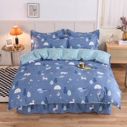 八十八家纺 2025新款全棉12868床裙款四件套夜晚的森林