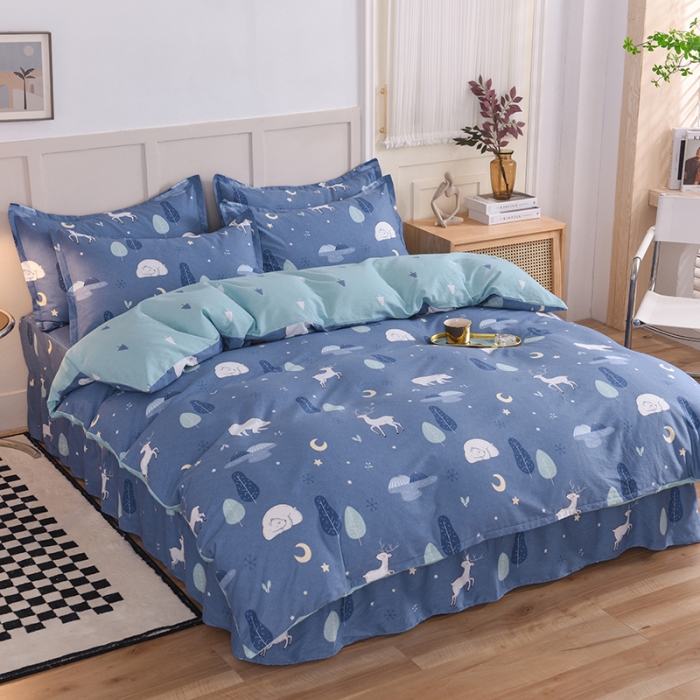 91家纺网 家纺一手货源 找家纺 八十八家纺 2025新款全棉12868床裙款四件套夜晚的森林