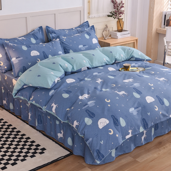 91家纺网 家纺一手货源 找家纺 八十八家纺 2025新款全棉12868床裙款四件套夜晚的森林