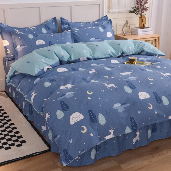 91家纺网 家纺一手货源 找家纺 八十八家纺 2025新款全棉12868床裙款四件套夜晚的森林