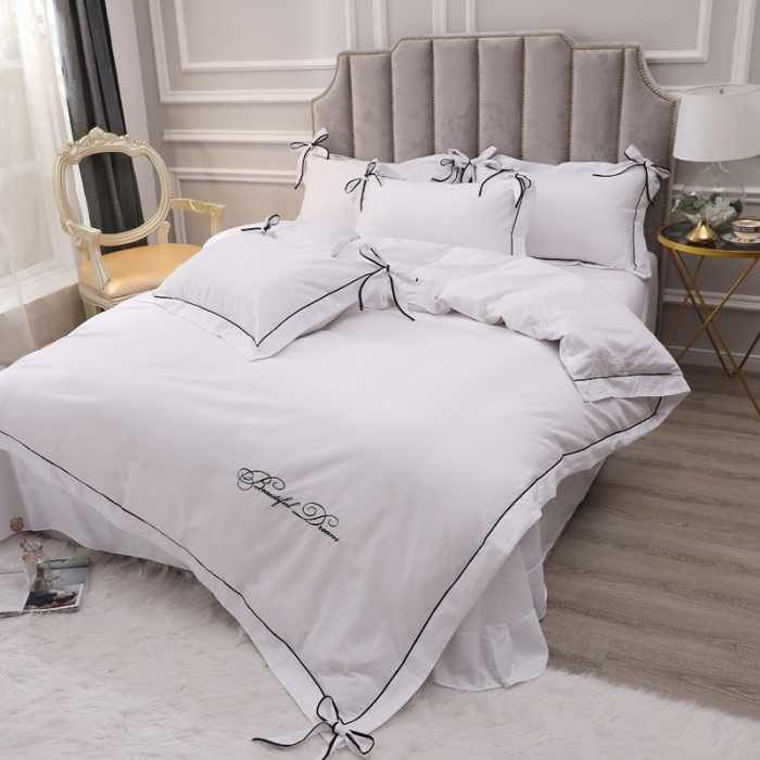 91家纺网 家纺一手货源 找家纺 （总）2024新款 全棉13372蝴蝶结绣花四件套 纯棉刺绣