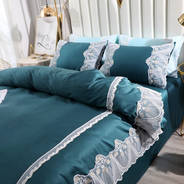 91家纺网 家纺一手货源 找家纺 （总）2024蕾丝款全棉60长绒棉四件套 纯棉60S贡缎韩版