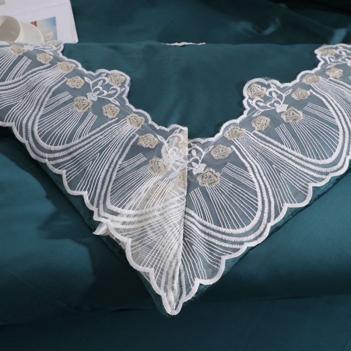 91家纺网 家纺一手货源 找家纺 2022晶缦全棉60长绒棉蕾丝四件套 艾丽莎-宝石蓝