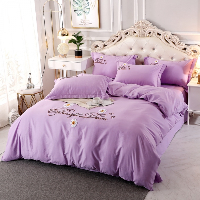 91家纺网 家纺一手货源 找家纺 2022晶缦雏菊全棉13372毛巾绣四件套 美梦雏菊-浅紫