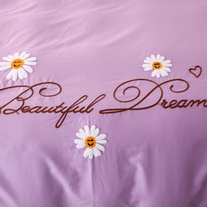 91家纺网 家纺一手货源 找家纺 2022晶缦雏菊全棉13372毛巾绣四件套 美梦雏菊-浅紫