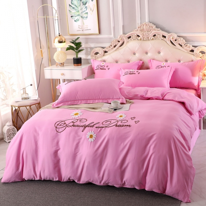 91家纺网 家纺一手货源 找家纺 2022晶缦雏菊全棉13372毛巾绣四件套 美梦雏菊-粉色