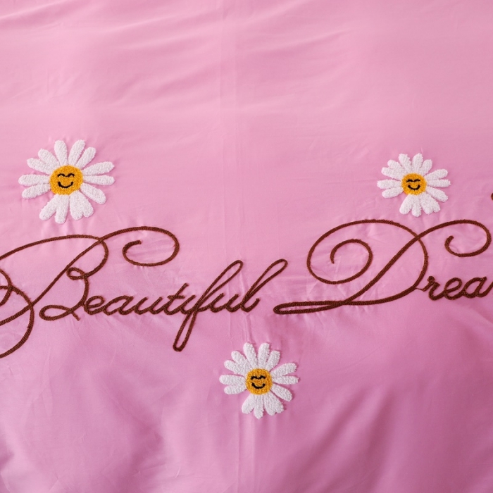 91家纺网 家纺一手货源 找家纺 2022晶缦雏菊全棉13372毛巾绣四件套 美梦雏菊-粉色