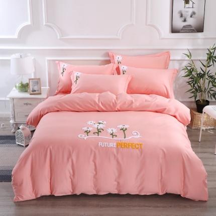 91家纺网 家纺一手货源 找家纺 2022晶缦全棉13372纯色毛巾绣绣花四件套 夏花绽放玉色