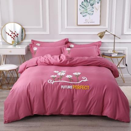 91家纺网 家纺一手货源 找家纺 2022晶缦全棉13372纯色毛巾绣绣花四件套 夏花绽放豆沙