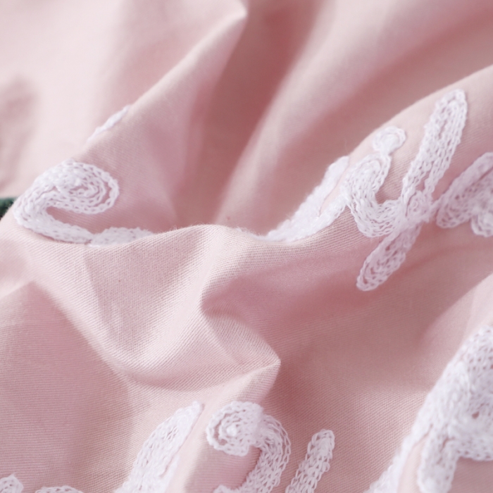 91家纺网 家纺一手货源 找家纺 2022晶缦全棉13372纯色毛巾绣绣花四件套 爱之蔓裸粉