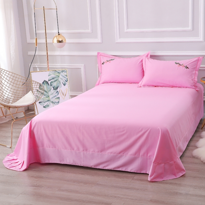 91家纺网 家纺一手货源 找家纺 2022晶缦全棉13372纯色毛巾绣绣花四件套 桃花朵朵粉色