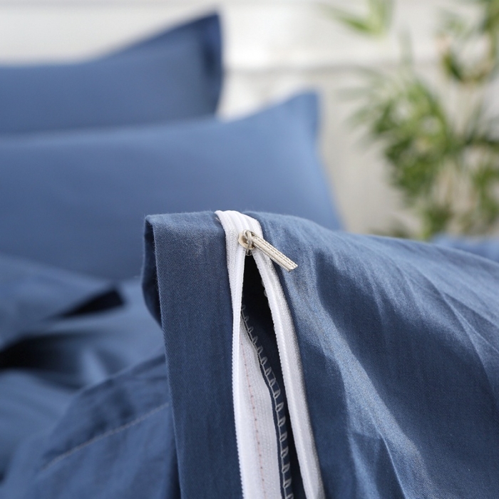 91家纺网 家纺一手货源 找家纺 2022晶缦全棉13372纯色毛巾绣绣花四件套 夏花绽放藏青