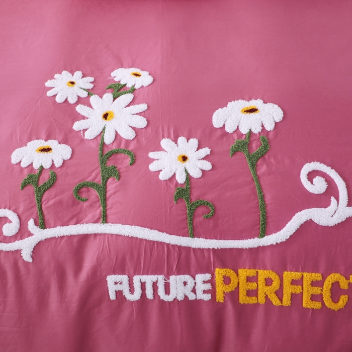 91家纺网 家纺一手货源 找家纺 2022晶缦全棉13372纯色毛巾绣绣花四件套 夏花绽放豆沙