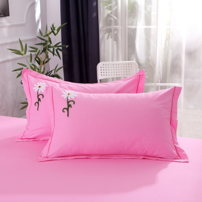 91家纺网 家纺一手货源 找家纺 2022晶缦全棉13372纯色毛巾绣绣花四件套 夏花绽放粉色