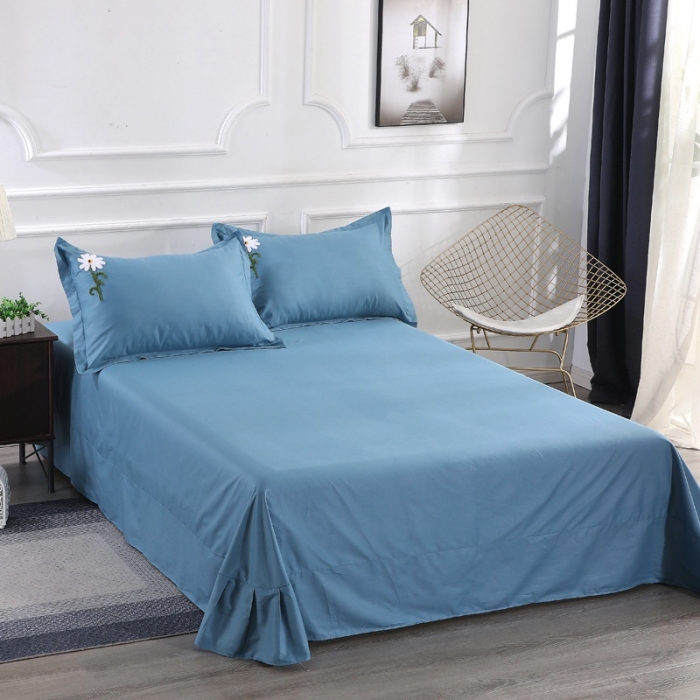 91家纺网 家纺一手货源 找家纺 2022晶缦全棉13372纯色毛巾绣绣花四件套 夏花绽放湖蓝