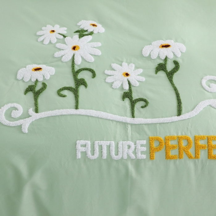 91家纺网 家纺一手货源 找家纺 2022晶缦全棉13372纯色毛巾绣绣花四件套 夏花绽放绿色