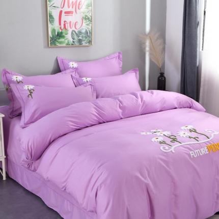 2022晶缦全棉13372纯色毛巾绣绣花四件套 夏花绽放浅紫