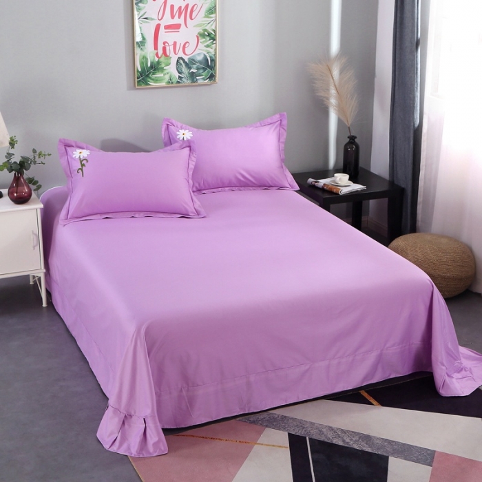 91家纺网 家纺一手货源 找家纺 2022晶缦全棉13372纯色毛巾绣绣花四件套 夏花绽放浅紫