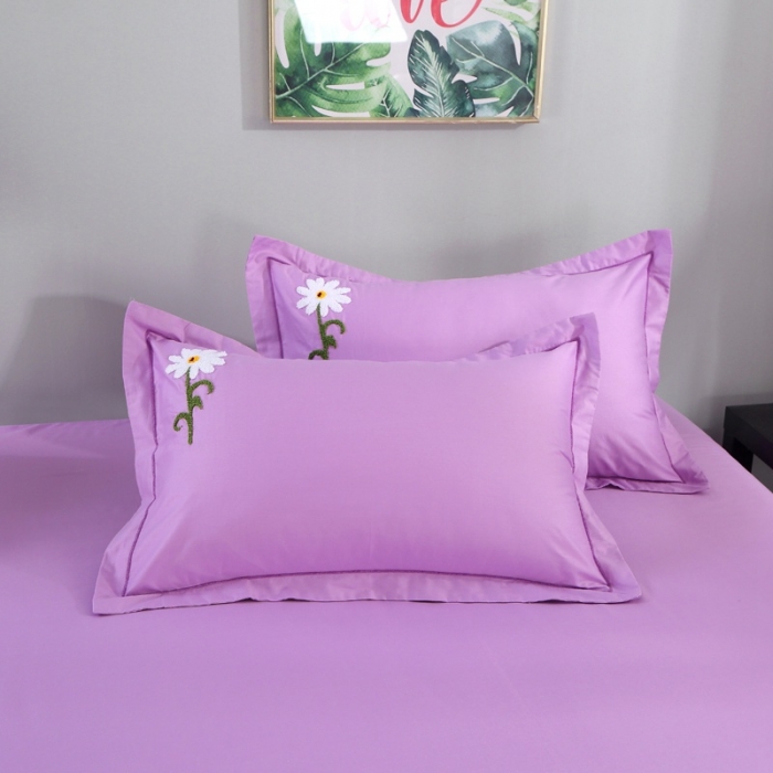 91家纺网 家纺一手货源 找家纺 2022晶缦全棉13372纯色毛巾绣绣花四件套 夏花绽放浅紫