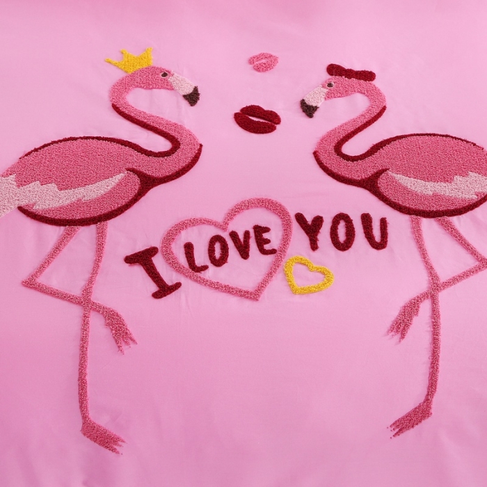 91家纺网 家纺一手货源 找家纺 2022晶缦全棉13372纯色毛巾绣绣花四件套 幸福烈鸟粉