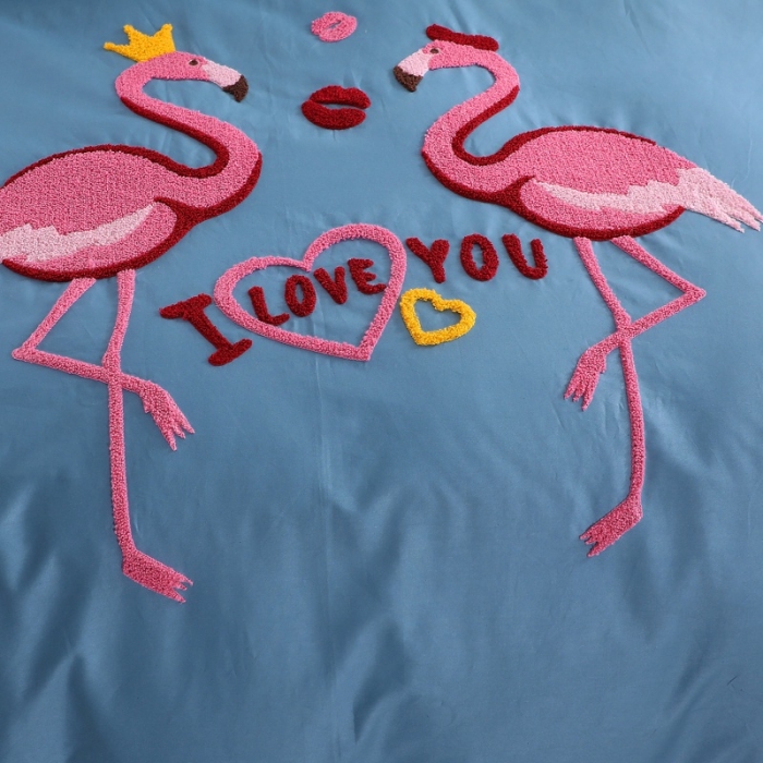 91家纺网 家纺一手货源 找家纺 2022晶缦全棉13372纯色毛巾绣绣花四件套 幸福烈鸟湖蓝