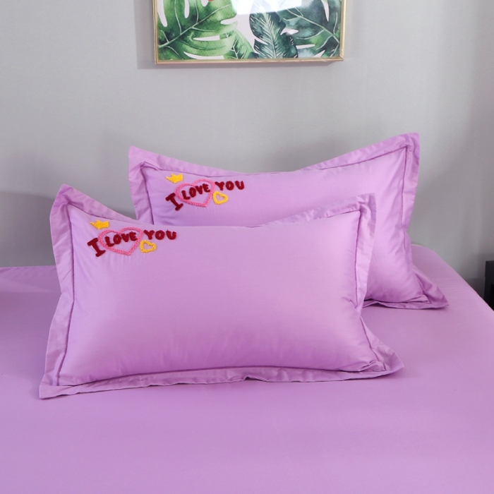 91家纺网 家纺一手货源 找家纺 2022晶缦全棉13372纯色毛巾绣绣花四件套 幸福烈鸟浅紫