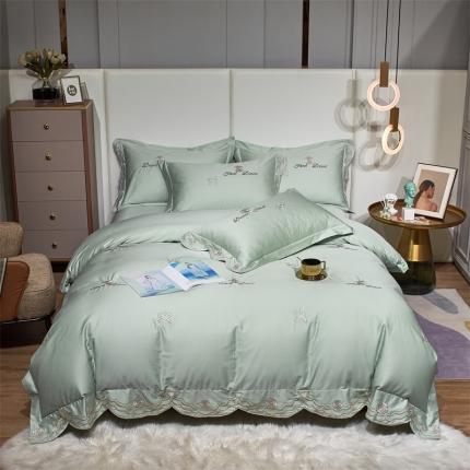 91家纺网 家纺一手货源 找家纺 星尚 2022新款长绒棉四件套-小香儿 豆绿