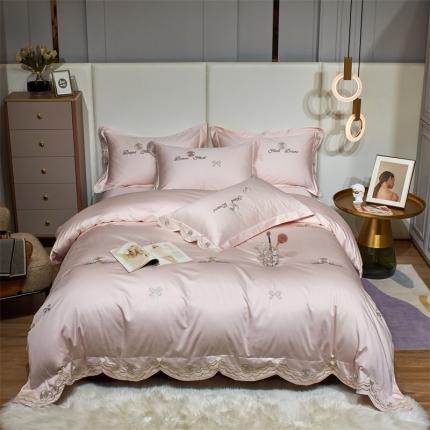 91家纺网 家纺一手货源 找家纺 星尚 2022新款长绒棉四件套-小香儿 粉玉