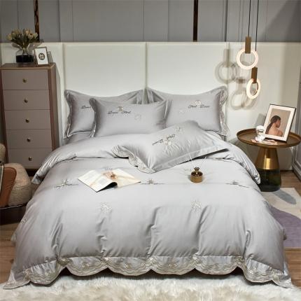 91家纺网 家纺一手货源 找家纺 星尚 2022新款长绒棉四件套-小香儿 浅灰