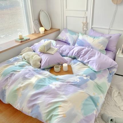 91家纺网 家纺一手货源 找家纺 麦朵全棉13372四件套长绒棉四件套小清新四件套梦幻星空-紫