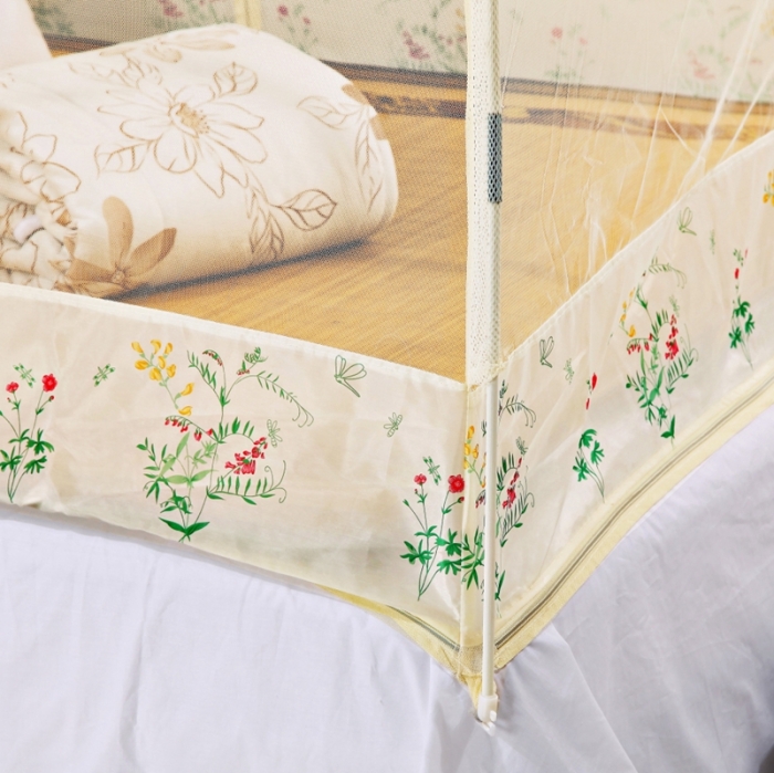 91家纺网 家纺一手货源 找家纺 迷仙巢2022三开门蒙古包蚊帐A13系列爱到永久A13米黄