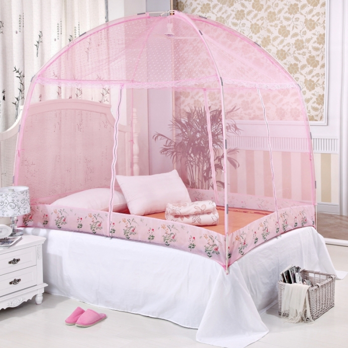 91家纺网 家纺一手货源 找家纺 迷仙巢2022三开门蒙古包蚊帐A13系列爱到永久A13粉色