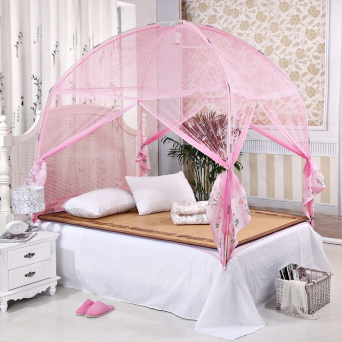 91家纺网 家纺一手货源 找家纺 迷仙巢2022三开门蒙古包蚊帐A13系列爱到永久A13粉色