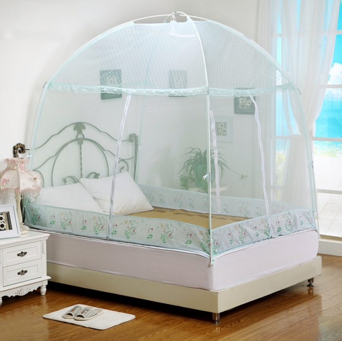 91家纺网 家纺一手货源 找家纺 迷仙巢2022三开门蒙古包蚊帐A13系列爱到永久A13水绿