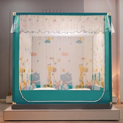 91家纺网 家纺一手货源 找家纺 梦尔佳蚊帐2024新款卡通印花坐床蚊帐 动物乐园-绿