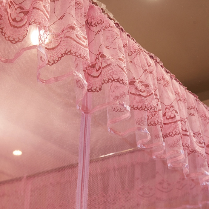 91家纺网 家纺一手货源 找家纺 迷仙巢2022新款三开门坐床蚊帐B09逝水流年粉红