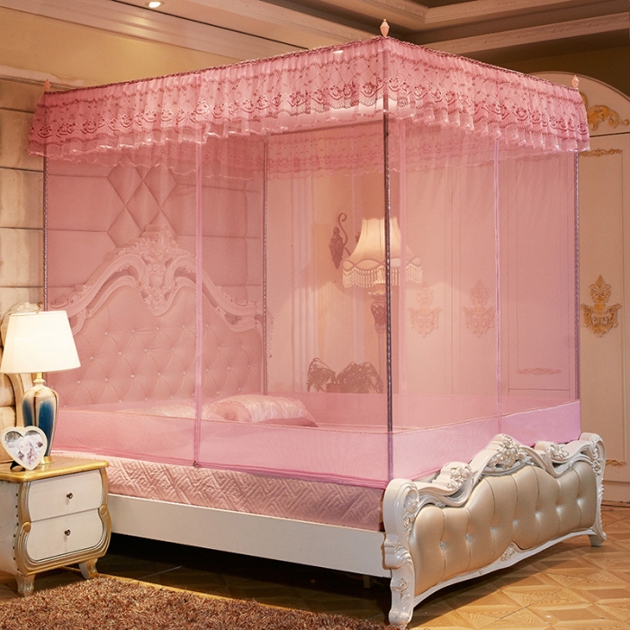 91家纺网 家纺一手货源 找家纺 迷仙巢2022新款三开门坐床蚊帐B09逝水流年粉红