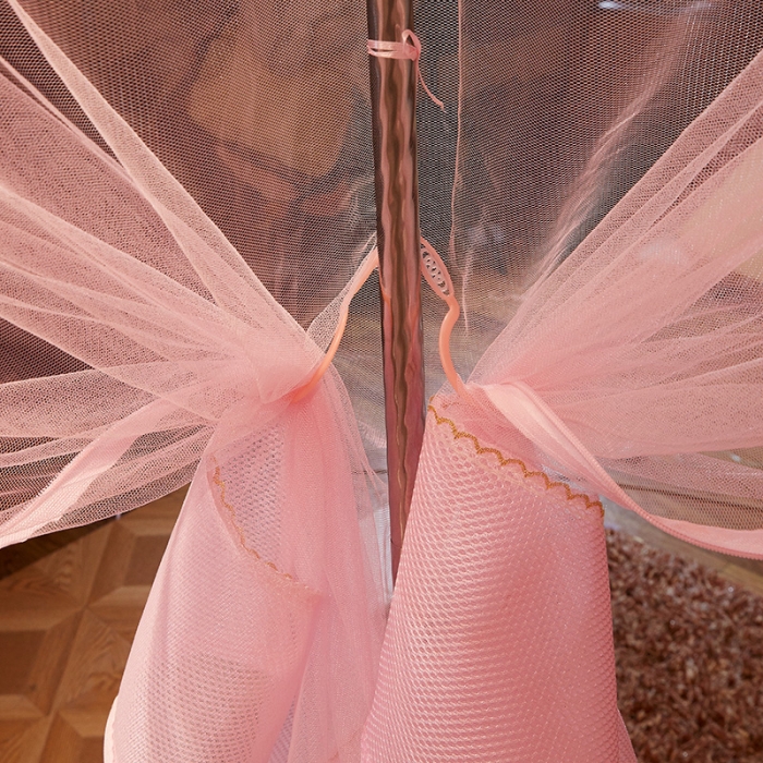 91家纺网 家纺一手货源 找家纺 迷仙巢2022新款三开门坐床蚊帐B09逝水流年粉红