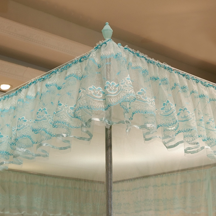 91家纺网 家纺一手货源 找家纺 迷仙巢2022新款三开门坐床蚊帐B09逝水流年兰色