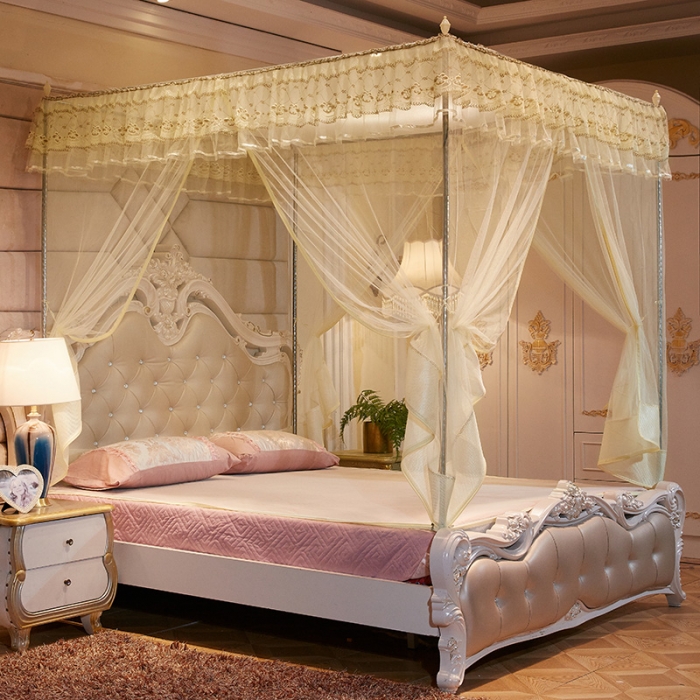 91家纺网 家纺一手货源 找家纺 迷仙巢2022新款三开门坐床蚊帐B09逝水流年米黄