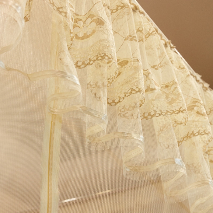 91家纺网 家纺一手货源 找家纺 迷仙巢2022新款三开门坐床蚊帐B09逝水流年米黄