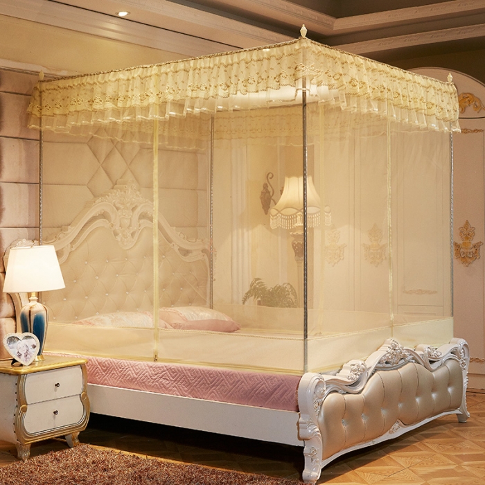 91家纺网 家纺一手货源 找家纺 迷仙巢2022新款三开门坐床蚊帐B09逝水流年米黄