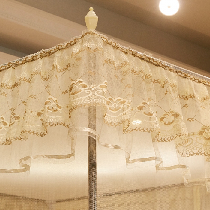 91家纺网 家纺一手货源 找家纺 迷仙巢2022新款三开门坐床蚊帐B09逝水流年米黄